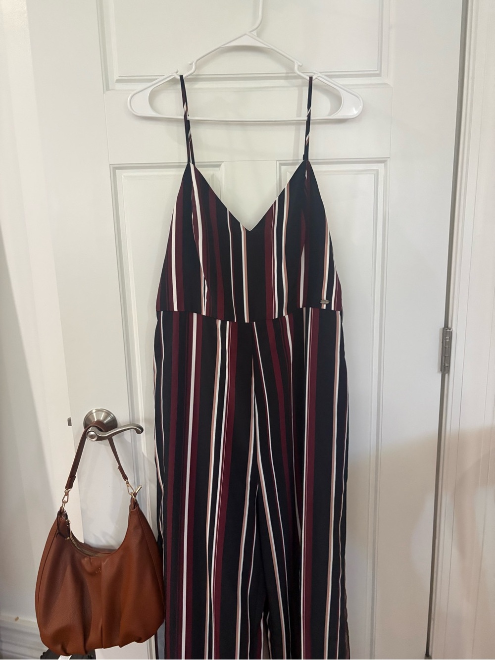 G by Guess Navy, Burgundy & Cream Striped Wide-Leg Jumpsuit